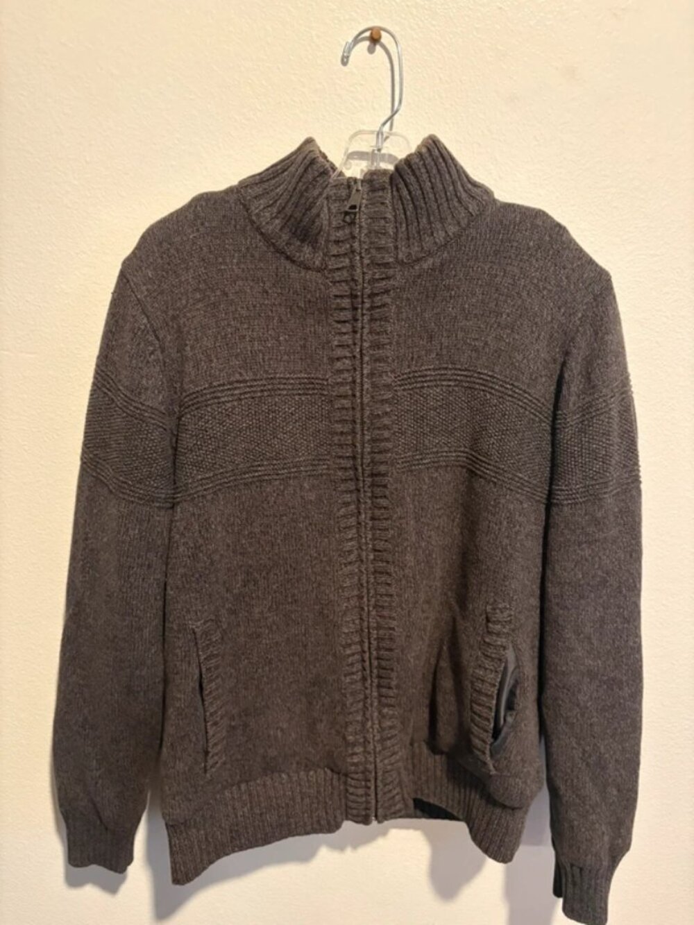 Boston Traders Dark Grey Sherpa Lined Full Zip Sweater Jacket – Size M